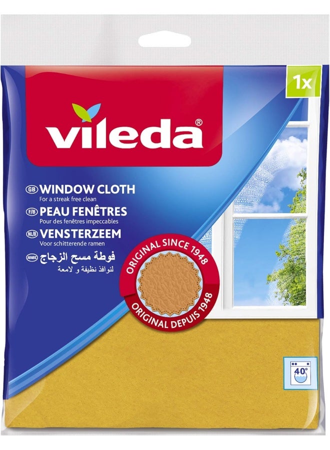 Vileda Window Cloth for Streak-free and Lint-Free Window Cleaning, The Original Since 1948, Also Ideal for Glass Surfaces, Window Cleaner, Pack of 1 - Image 1